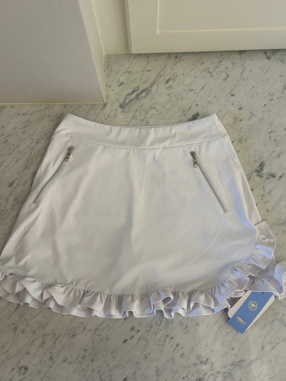 White Ruffle Tennis Skirt with Zip Pockets